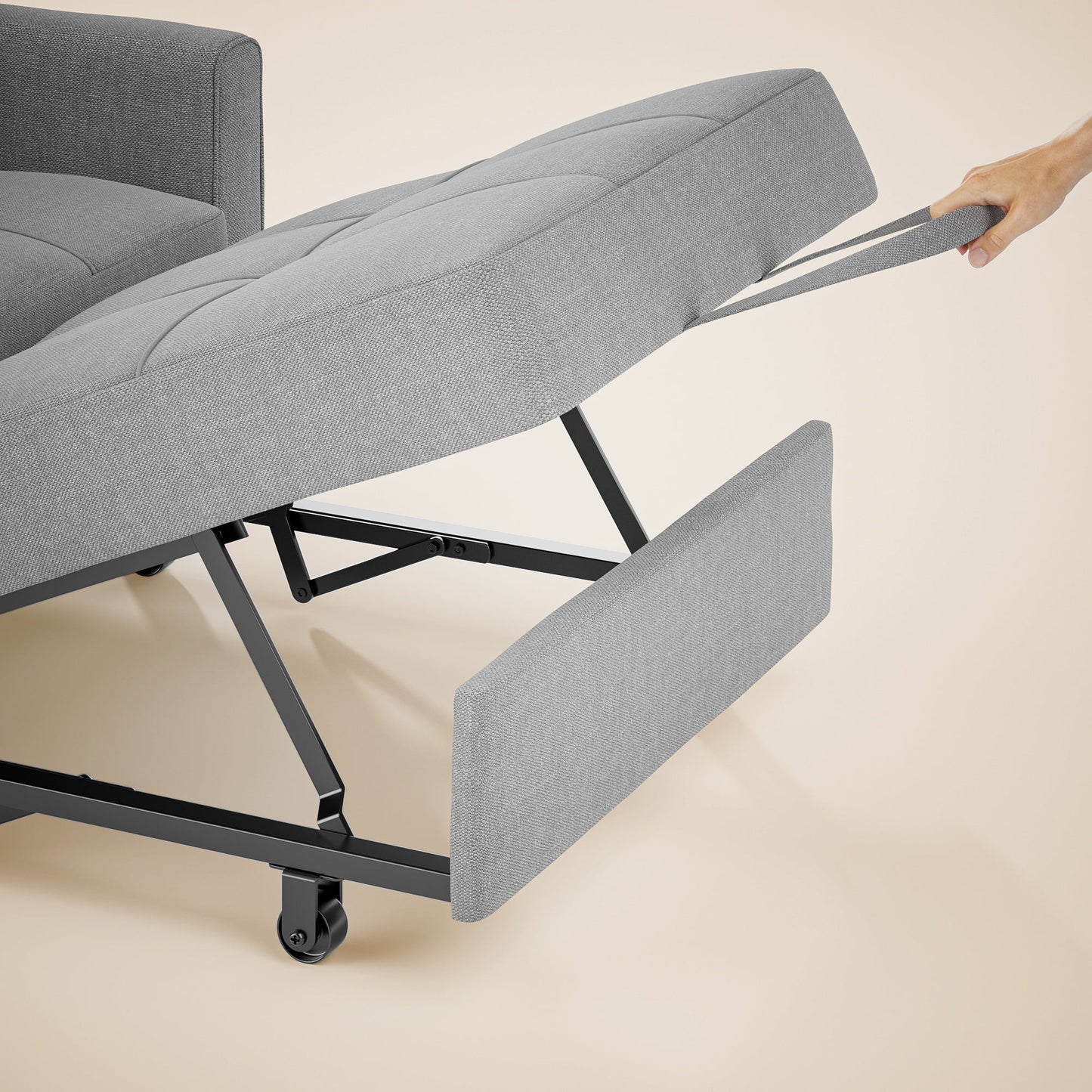 Thombrower Sofa Bed Chair Convertible, Sleeper Sofa with Pull-Out Bed, 3-in-1 Futon Couch with Reclining Backrest and Side Pocket, Light Grey