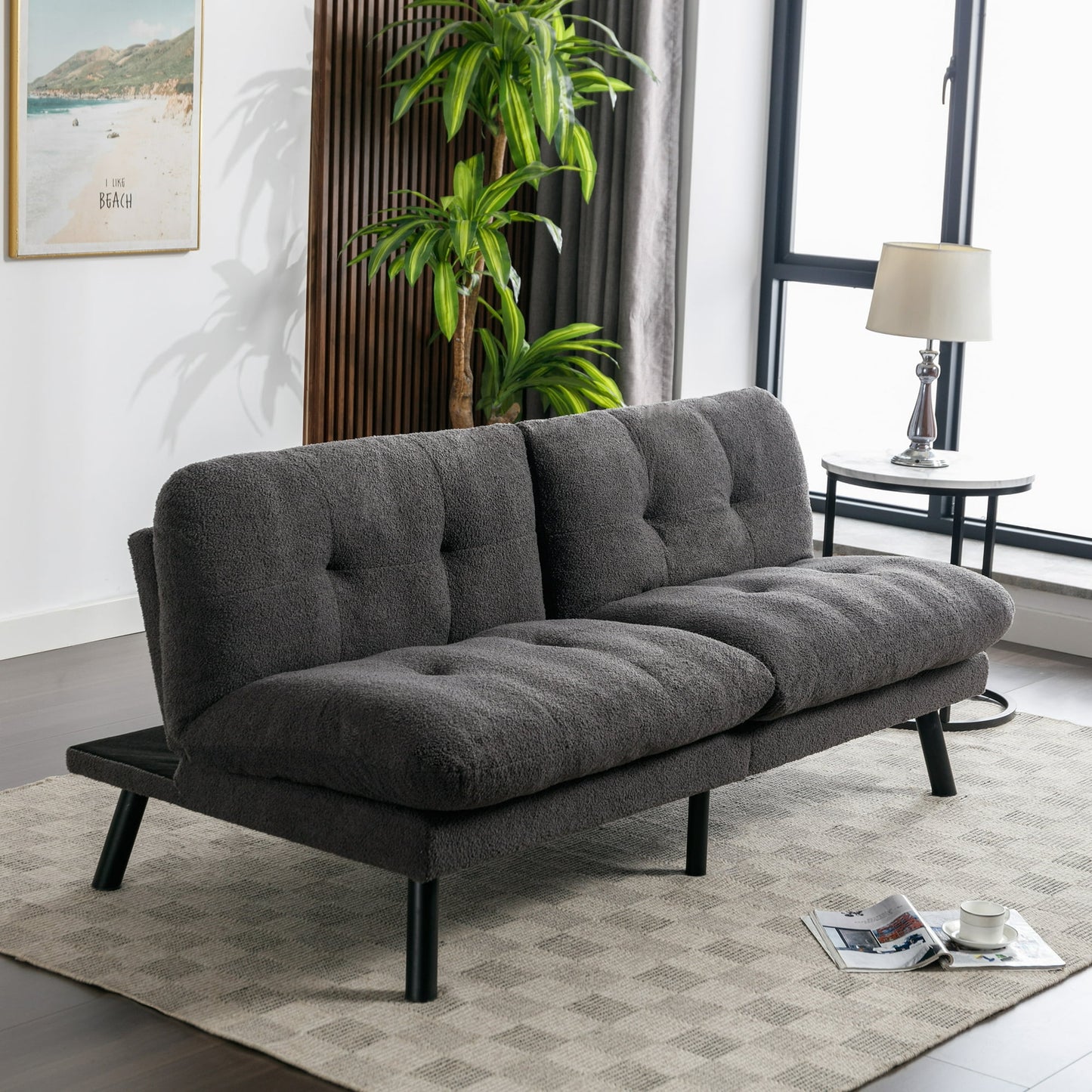 Thombrower 72" Camden Cozy Futon, Charcoal Boucle Fabric