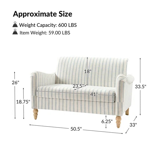 Terren 51"W Farmhouse Loveseat With Solid Wood Spindle Legs