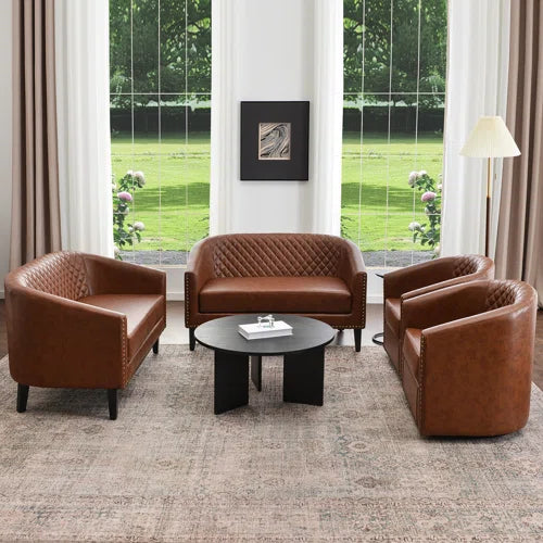 Boney Tufted Faux Leather Upholstered Small Loveseat