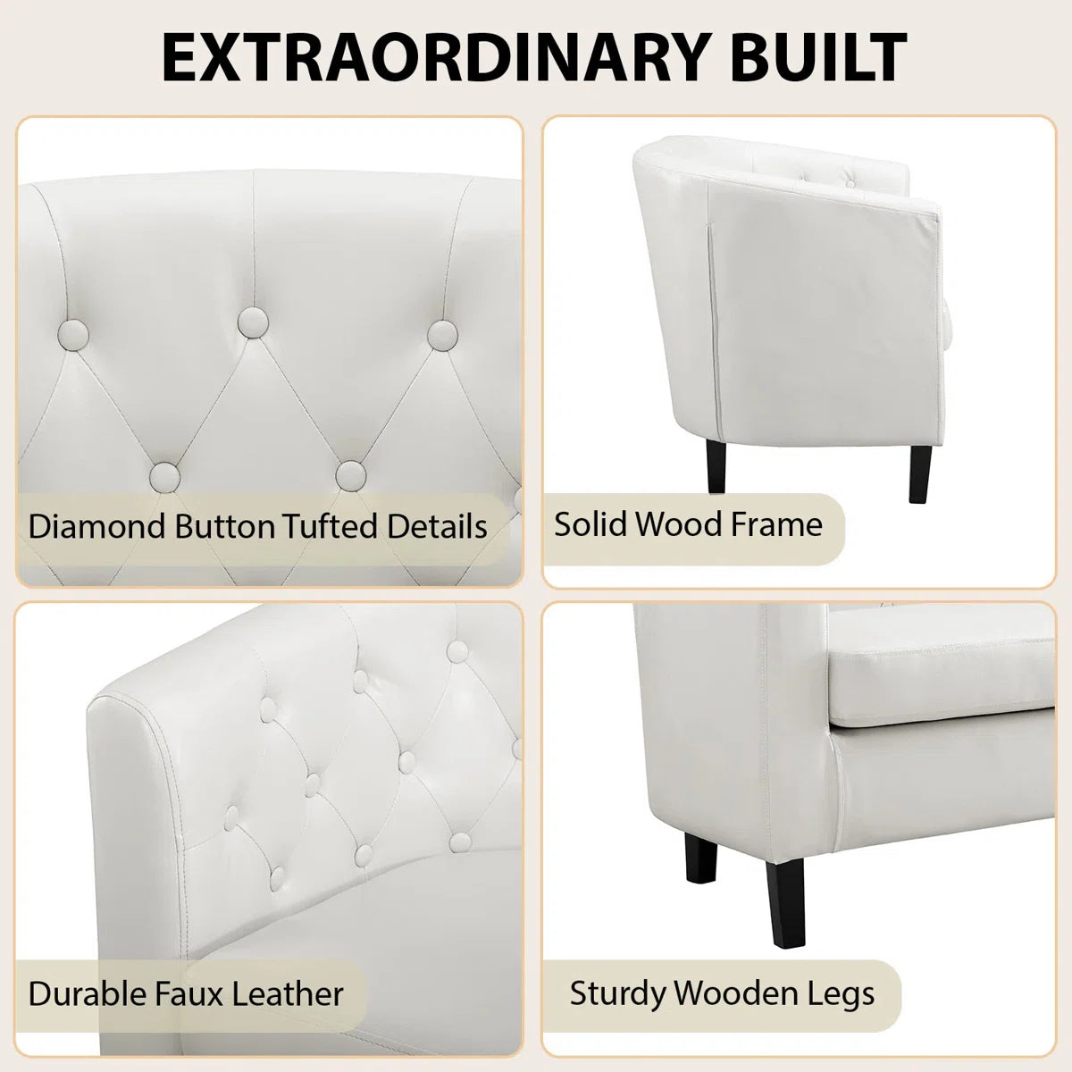 Faux Leather Loveseat, Button Tufted Barrel Loveseat, Mid-century Modern Loveseat Sofa, Sofa Couch