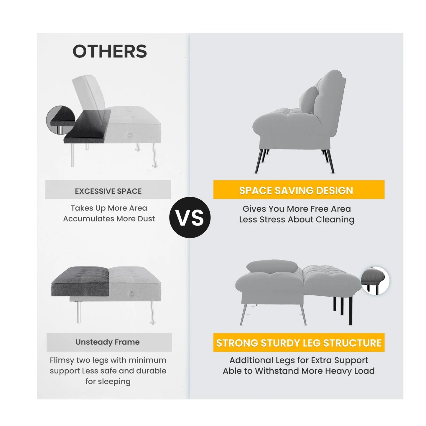 Thombrower Cloud Comfort Convertible Futon Sofa Bed, Gray