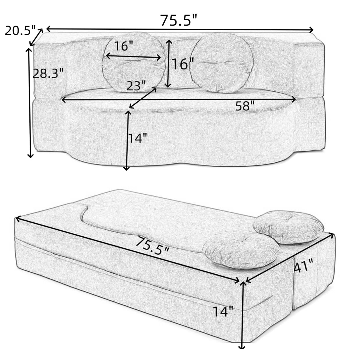 Folding Sofa Bed, Convertible Sleeper Futon Sofa No Assembly