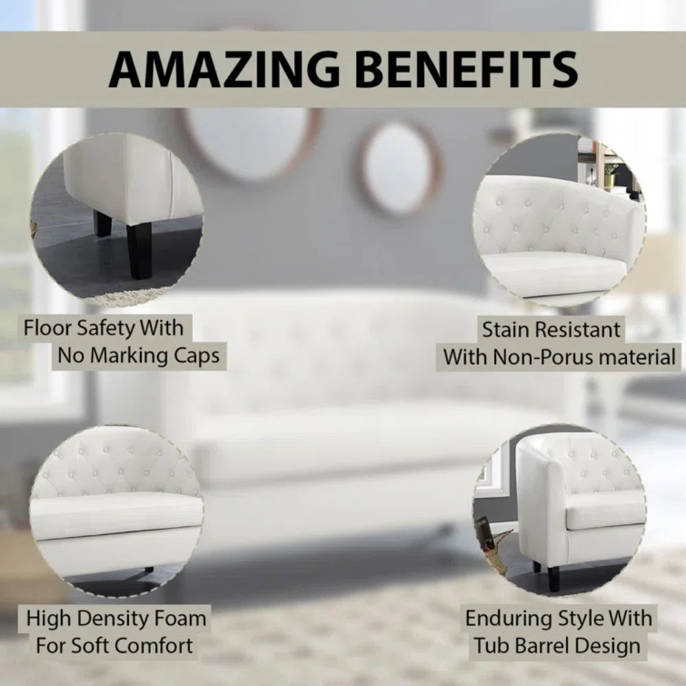 Faux Leather Loveseat, Button Tufted Barrel Loveseat, Mid-century Modern Loveseat Sofa, Sofa Couch