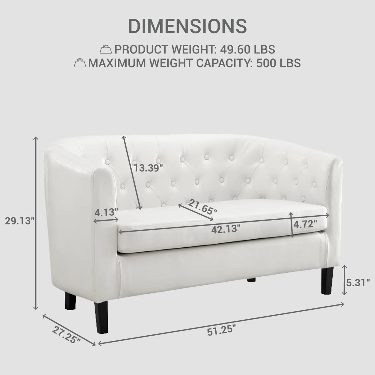 Faux Leather Loveseat, Button Tufted Barrel Loveseat, Mid-century Modern Loveseat Sofa, Sofa Couch