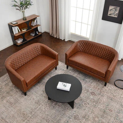 Boney Tufted Faux Leather Upholstered Small Loveseat