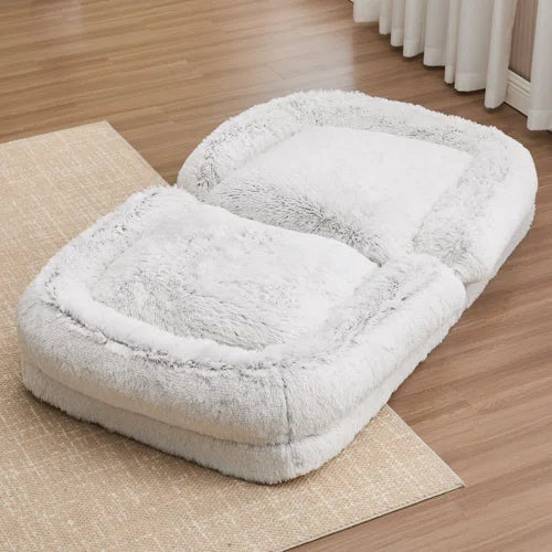 Upholstered Human Dog Bed For Humans And Pets, Adjustable Reclining Sofa With Removable Cover And Cushions, Faux Fur Lazy Sofa For Living Room And Bedroom